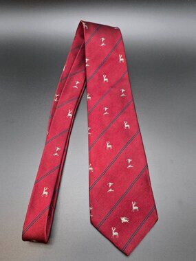 Vintage Burberrys 100% Silk Tie - Deer Buck & Mallard/Duck Pattern Red - England